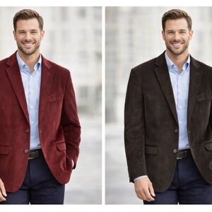 Saddlebred Men’s Burgundy & Brown Corduroy Blazers| Classic 2 Button Jackets 44R